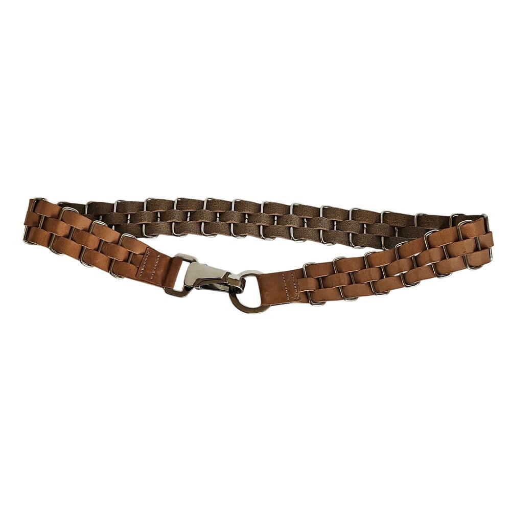 Light Brown Leather Woven Belt Neutral Boho Chic‎ Casual Women's Medium